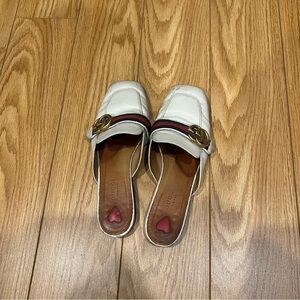 Gucci White Leather Mules with Gold Accent